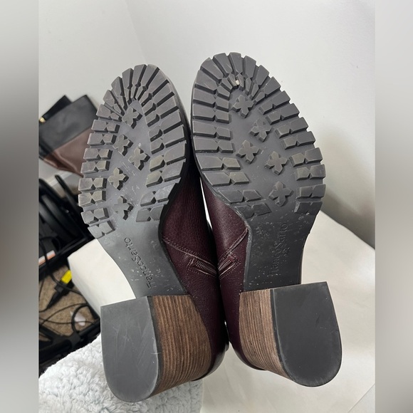 Franco Sarto Burgundy Leather Lugg Sole Maysen Heeled Booties Sz 10 - Picture 7 of 11